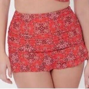 Unique Vintage Red Bandana print ruffled swim skirt